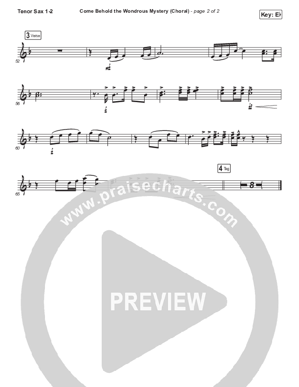 Come Behold The Wondrous Mystery (Choral Anthem SATB) Tenor Sax 1/2 (Keith & Kristyn Getty / Arr. Luke Gambill)