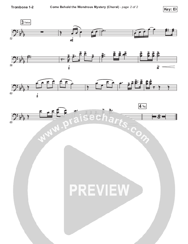 Come Behold The Wondrous Mystery (Choral Anthem SATB) Trombone 1/2 (Keith & Kristyn Getty / Arr. Luke Gambill)