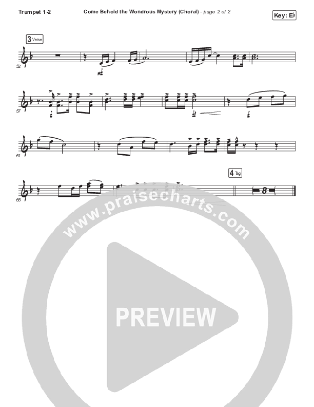 Come Behold The Wondrous Mystery (Choral Anthem SATB) Trumpet 1,2 (Keith & Kristyn Getty / Arr. Luke Gambill)