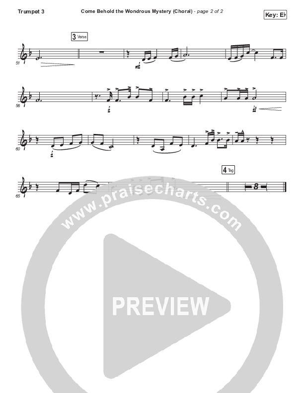 Come Behold The Wondrous Mystery (Choral Anthem SATB) Trumpet 3 (Keith & Kristyn Getty / Arr. Luke Gambill)