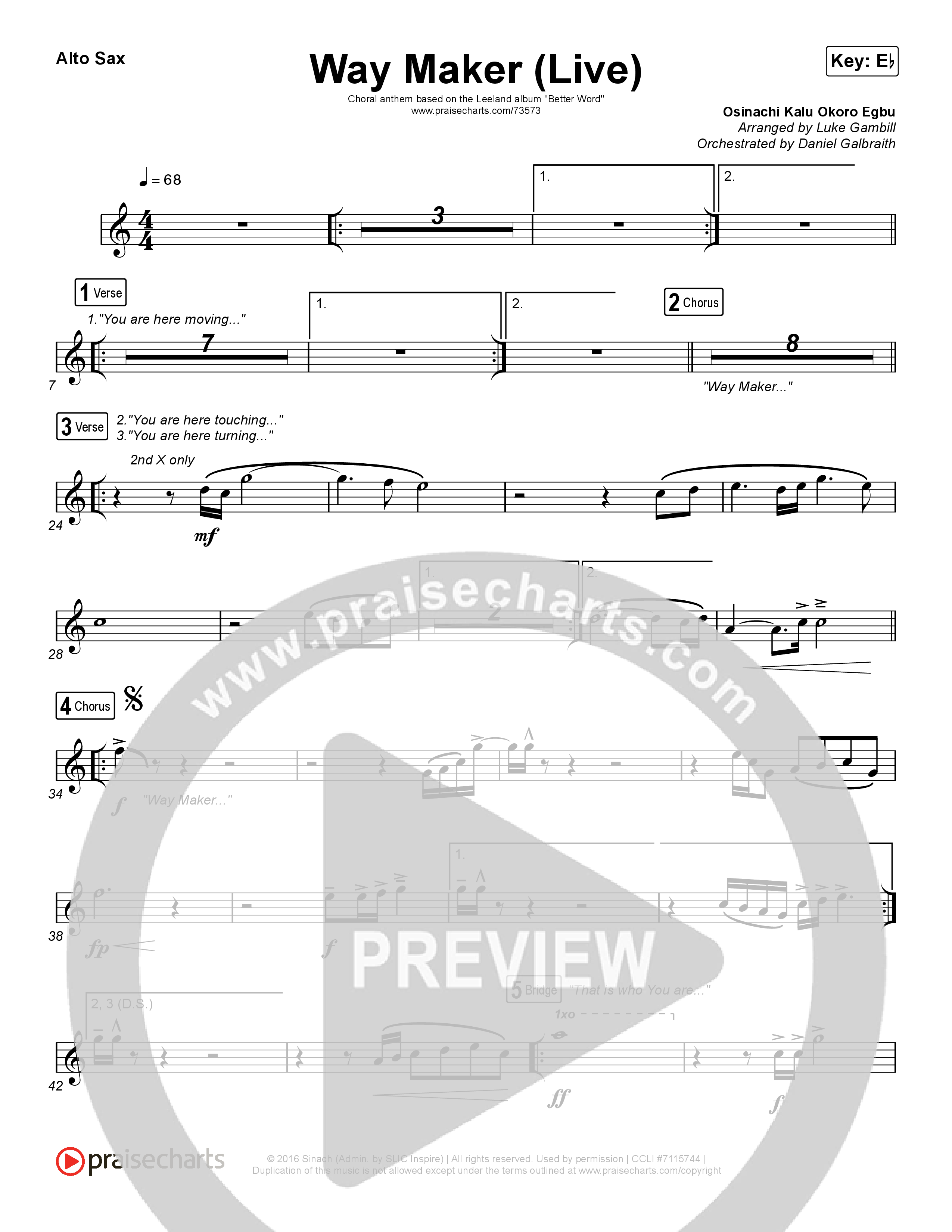 Way Maker (Choral Anthem SATB) Alto Sax (Leeland / Arr. Luke Gambill)