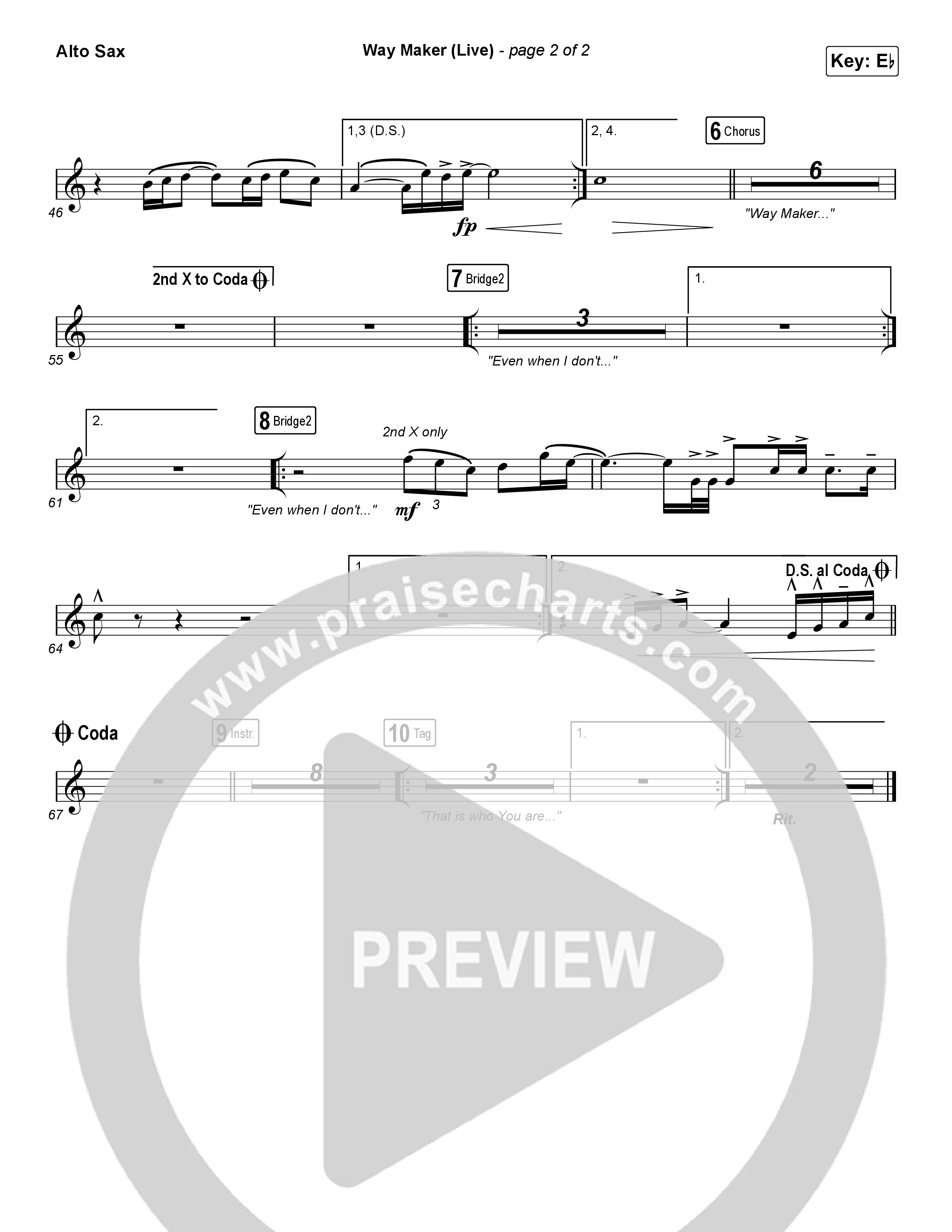 Way Maker (Choral Anthem SATB) Alto Sax (Leeland / Arr. Luke Gambill)