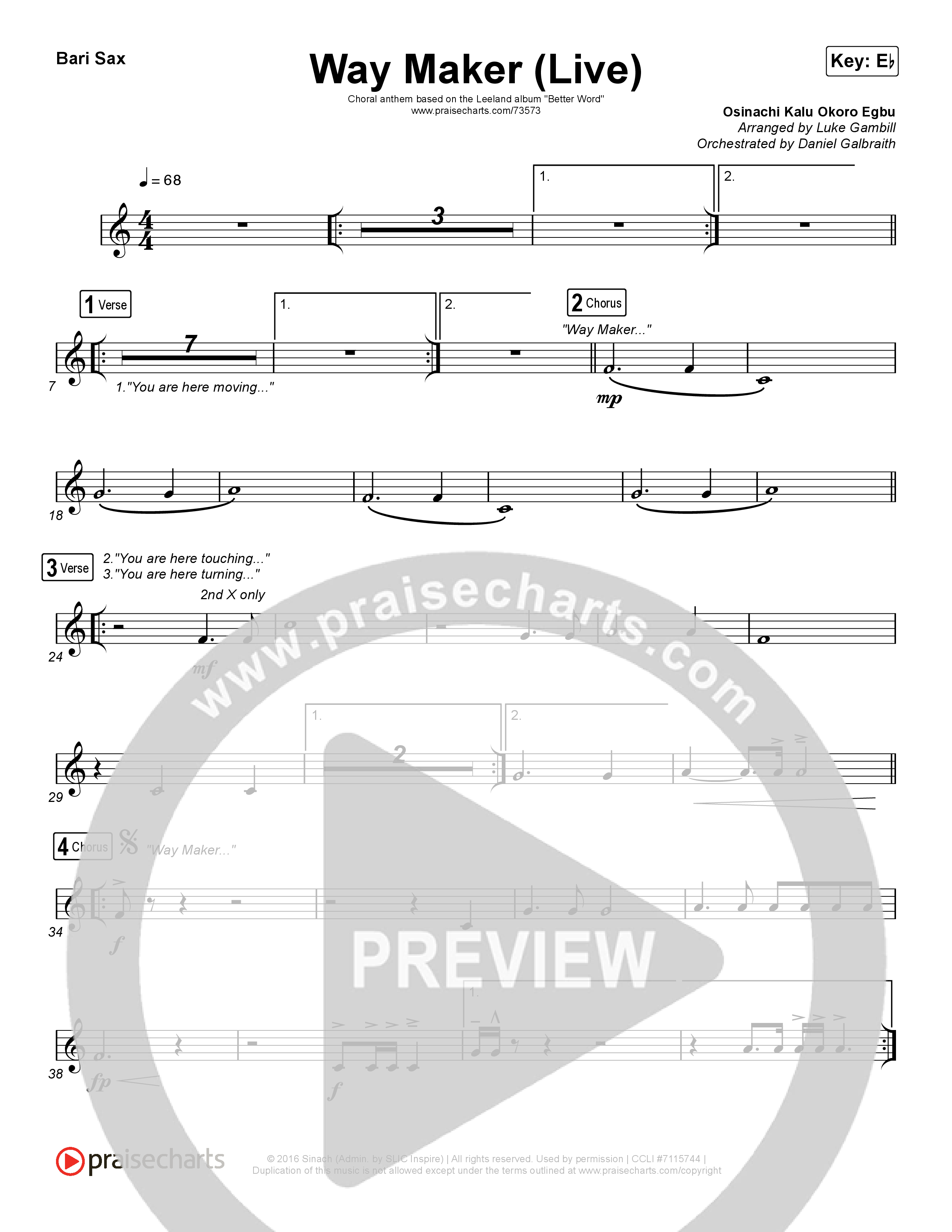 Way Maker (Choral Anthem SATB) Bari Sax (Leeland / Arr. Luke Gambill)