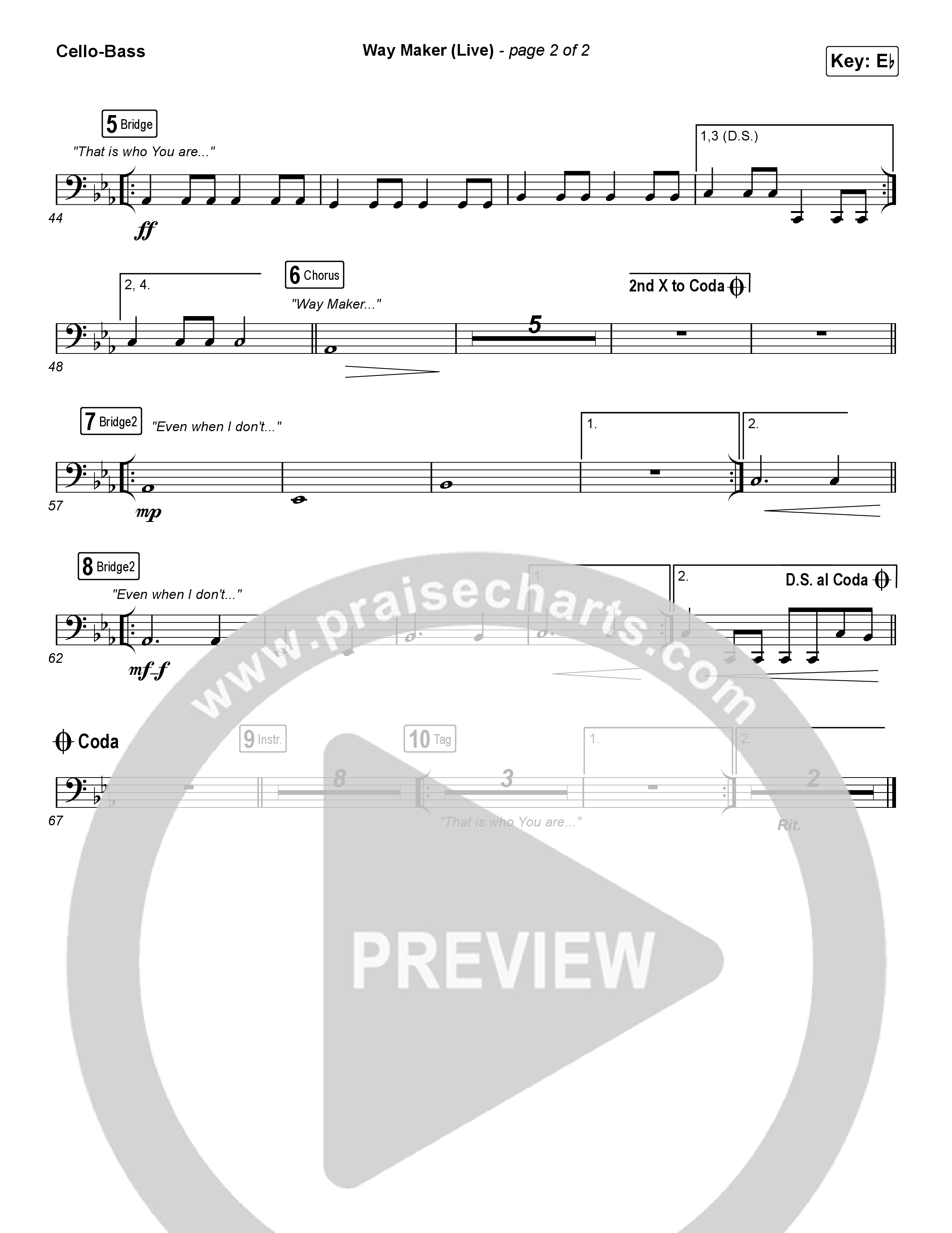 Way Maker (Choral Anthem SATB) Cello/Bass (Leeland / Arr. Luke Gambill)
