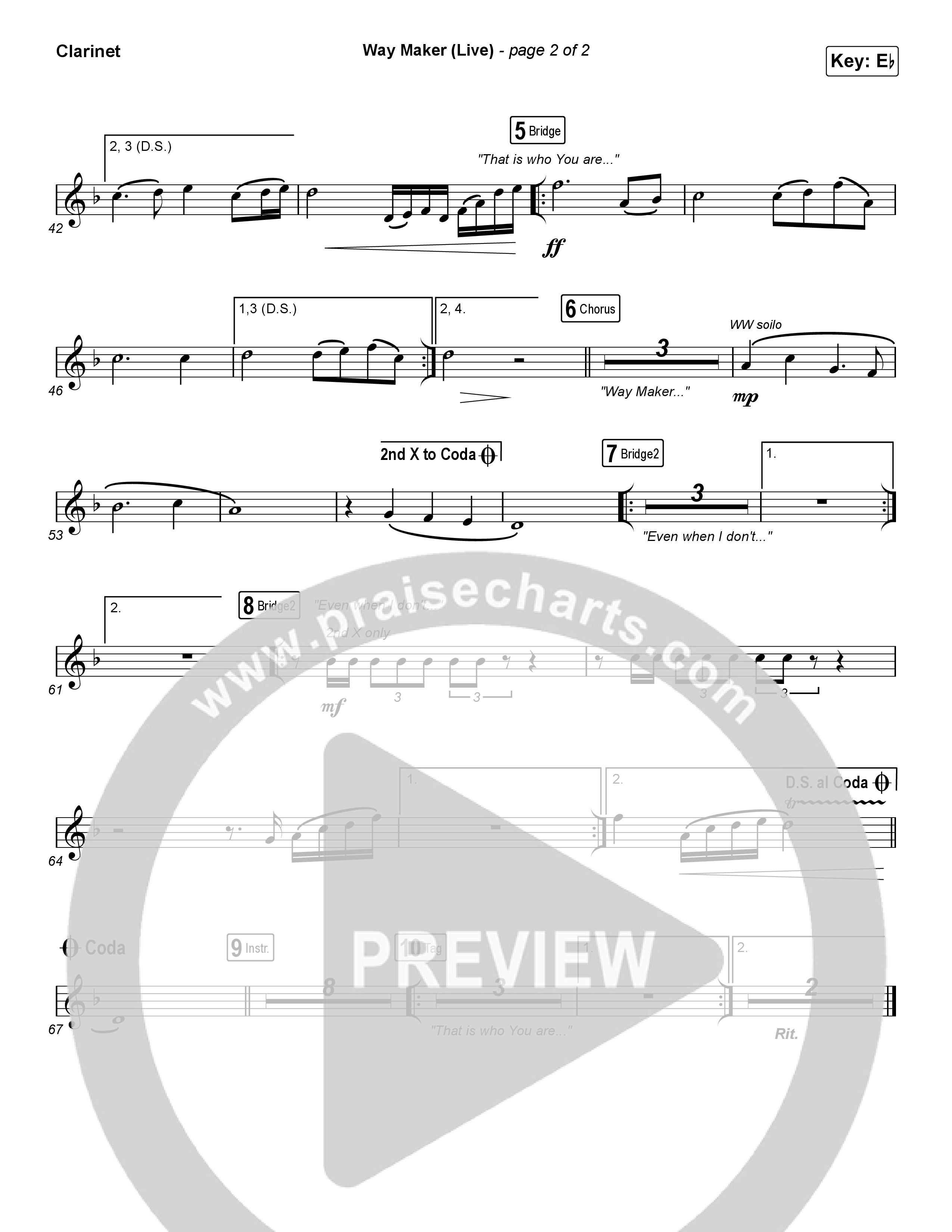 Way Maker (Choral Anthem SATB) Clarinet 1,2 (Leeland / Arr. Luke Gambill)