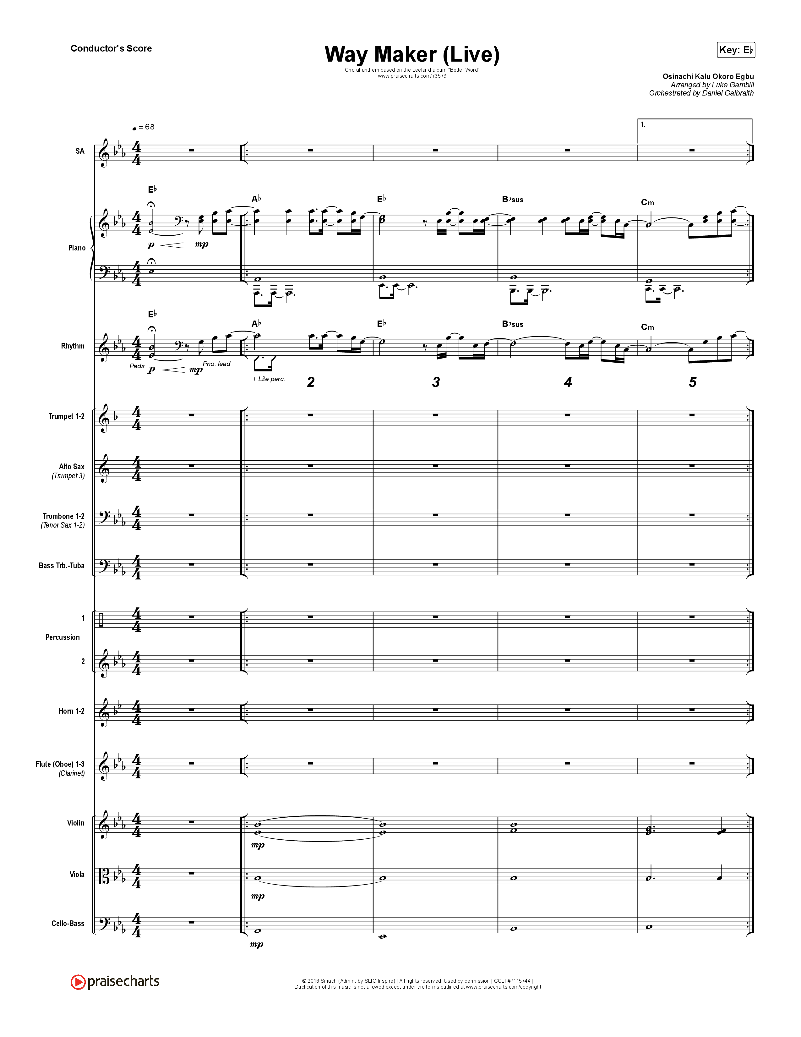 Way Maker (Choral Anthem SATB) Orchestration (Leeland / Arr. Luke Gambill)