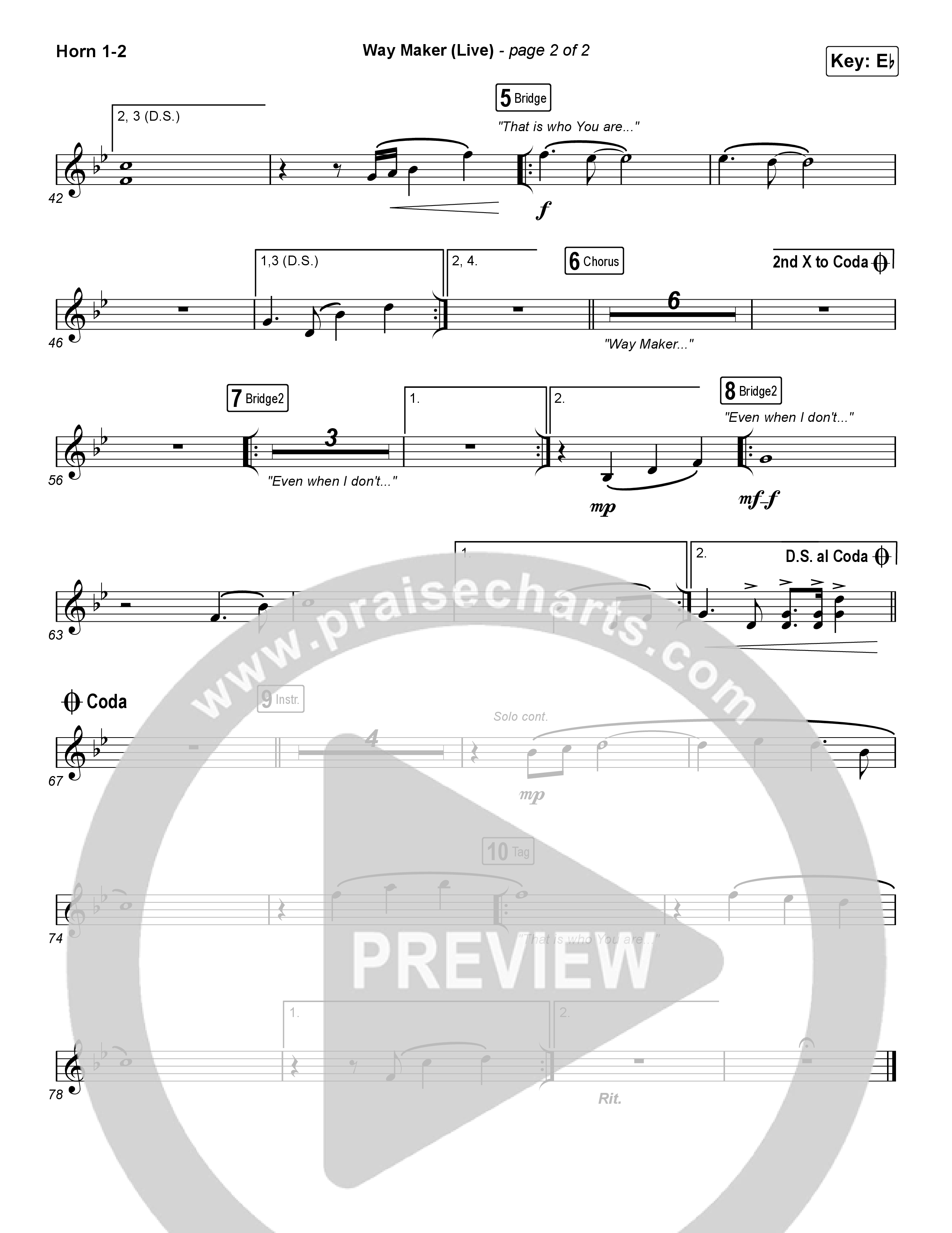 Way Maker (Choral Anthem SATB) French Horn 1,2 (Leeland / Arr. Luke Gambill)