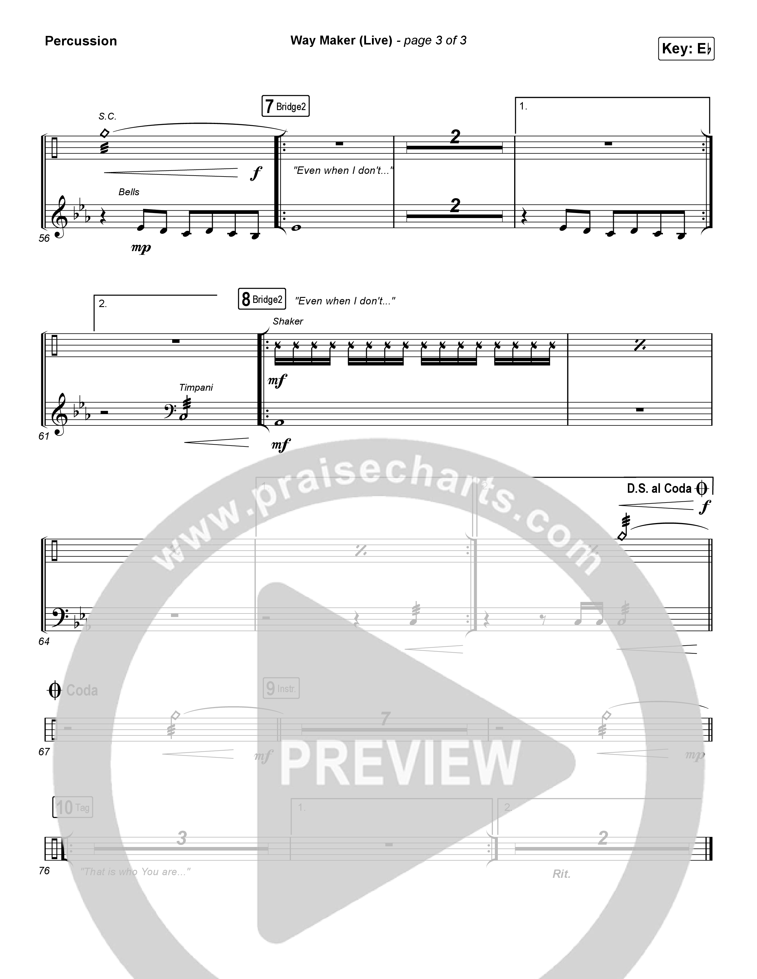 Way Maker (Choral Anthem SATB) Percussion (Leeland / Arr. Luke Gambill)