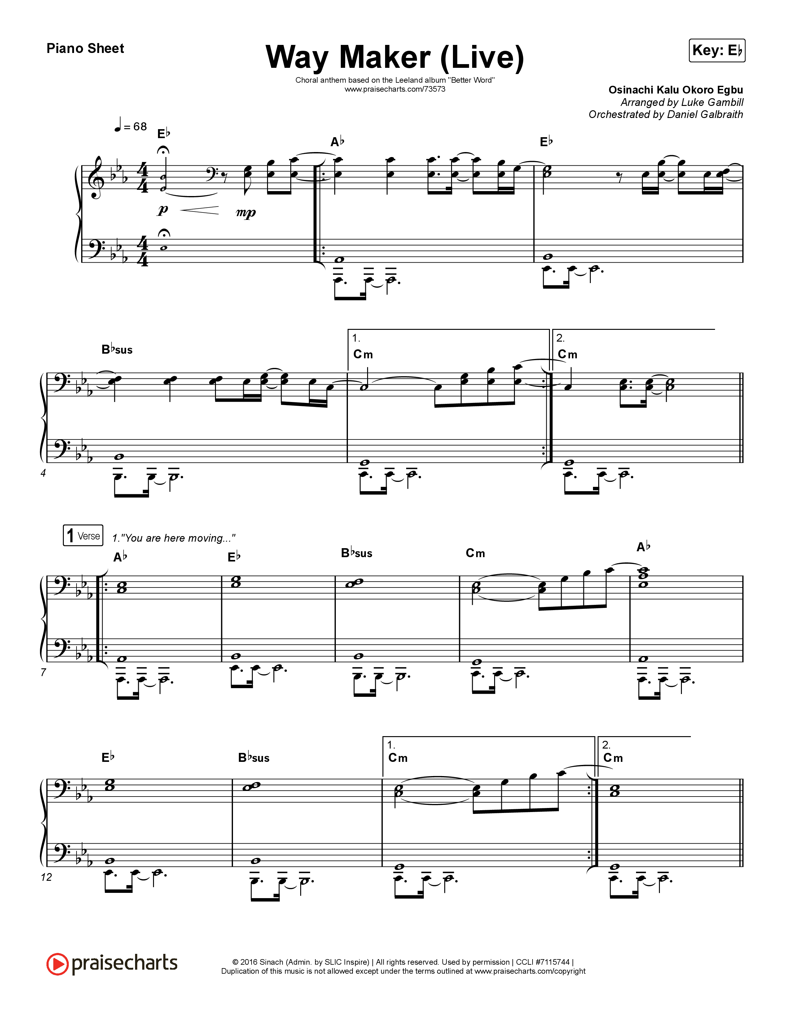 Way Maker (Choral Anthem SATB) Piano Sheet (Leeland / Arr. Luke Gambill)