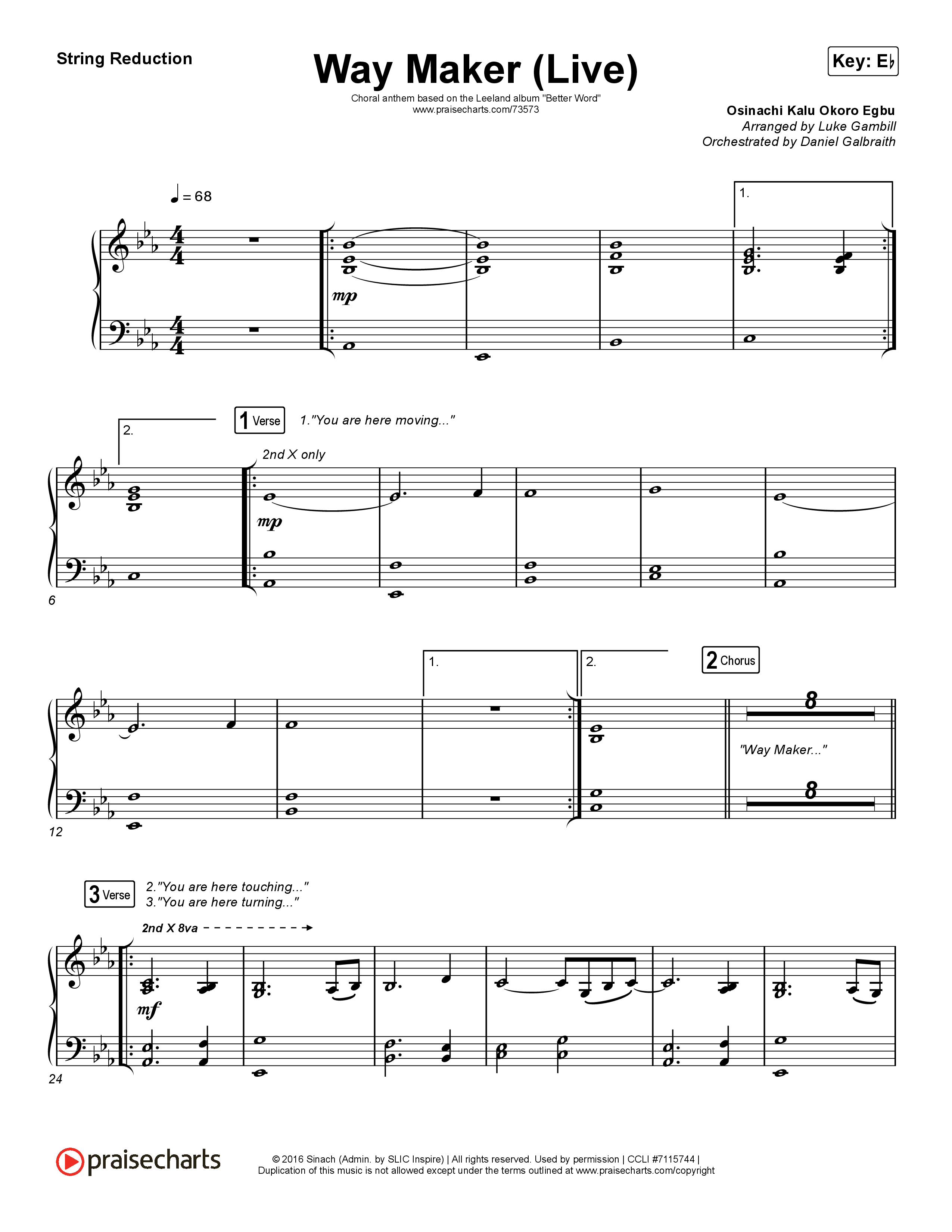Way Maker (Choral Anthem SATB) String Pack (Leeland / Arr. Luke Gambill)
