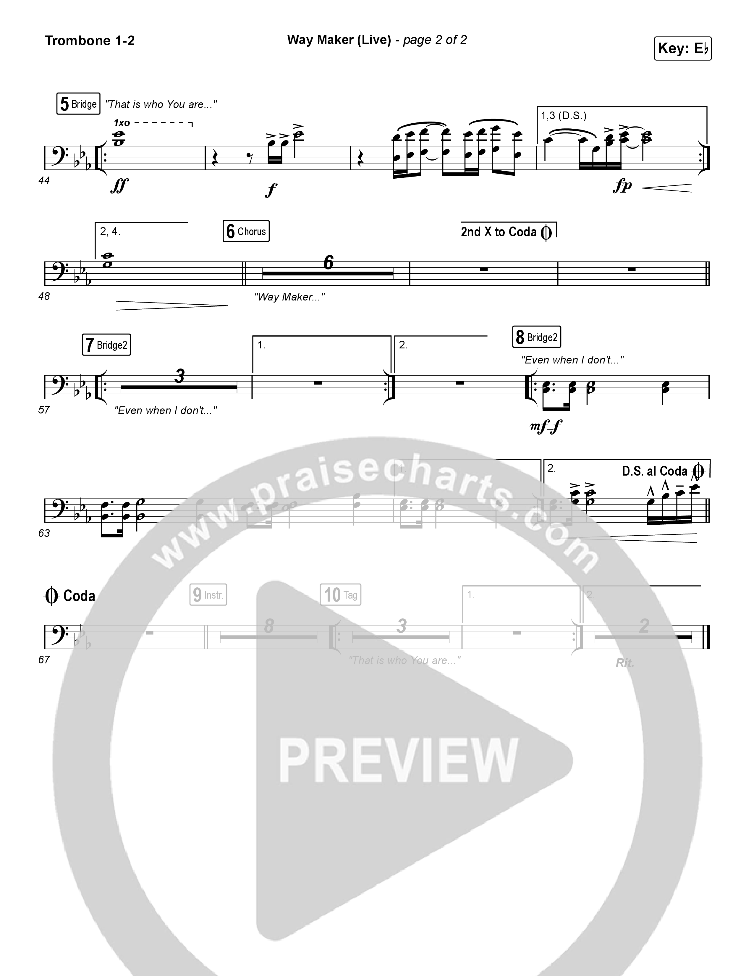 Way Maker (Choral Anthem SATB) Trombone 1,2 (Leeland / Arr. Luke Gambill)