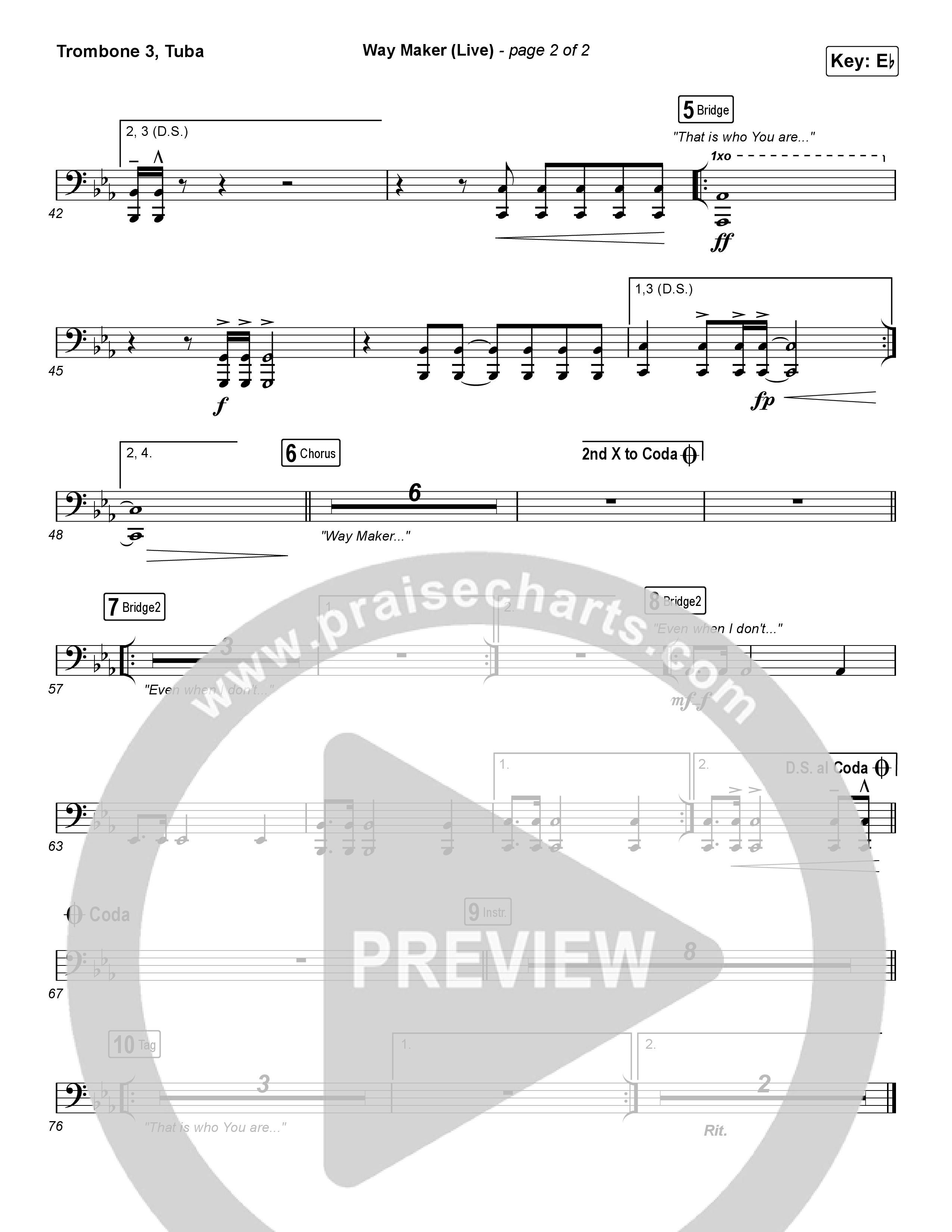 Way Maker (Choral Anthem SATB) Trombone 3/Tuba (Leeland / Arr. Luke Gambill)