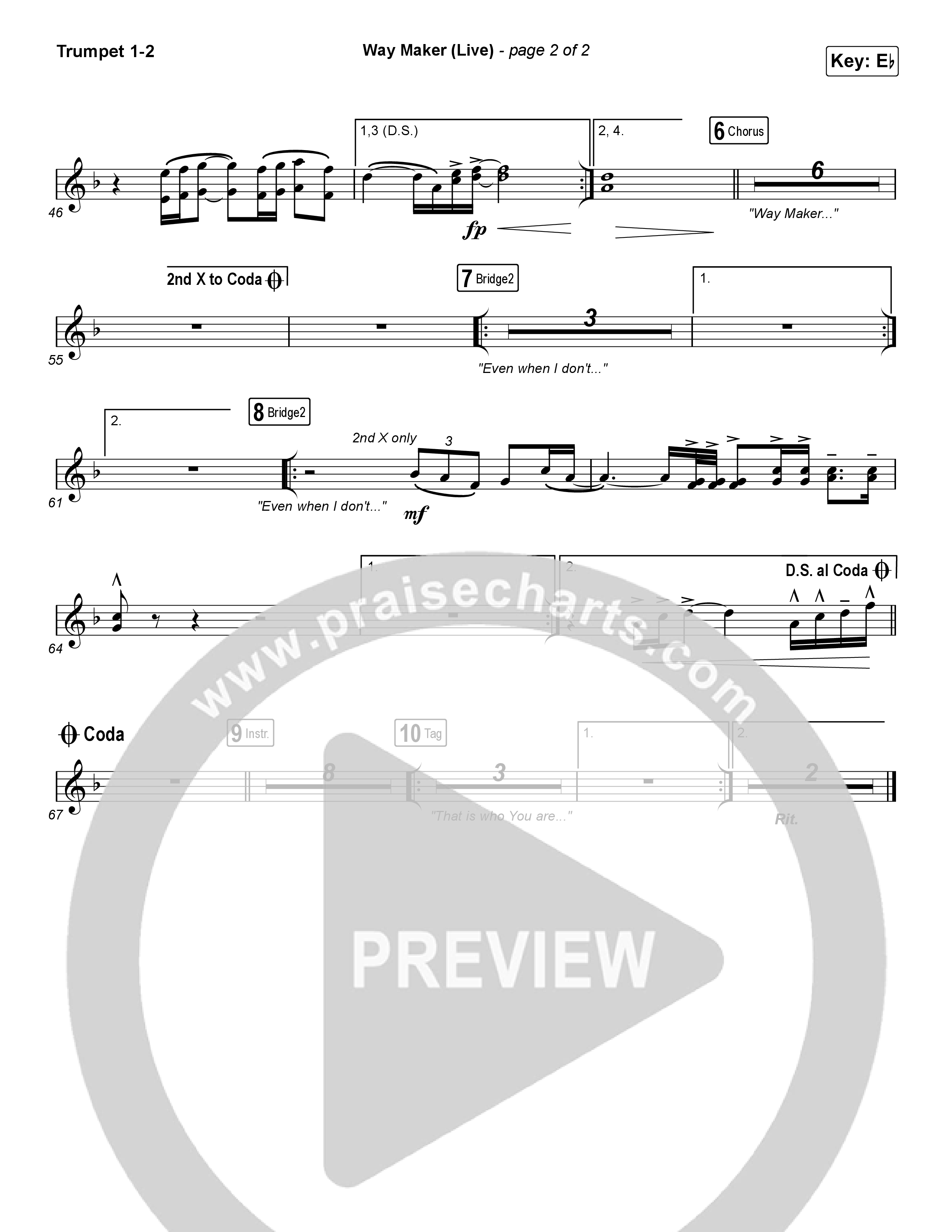 Way Maker (Choral Anthem SATB) Trumpet 1,2 (Leeland / Arr. Luke Gambill)