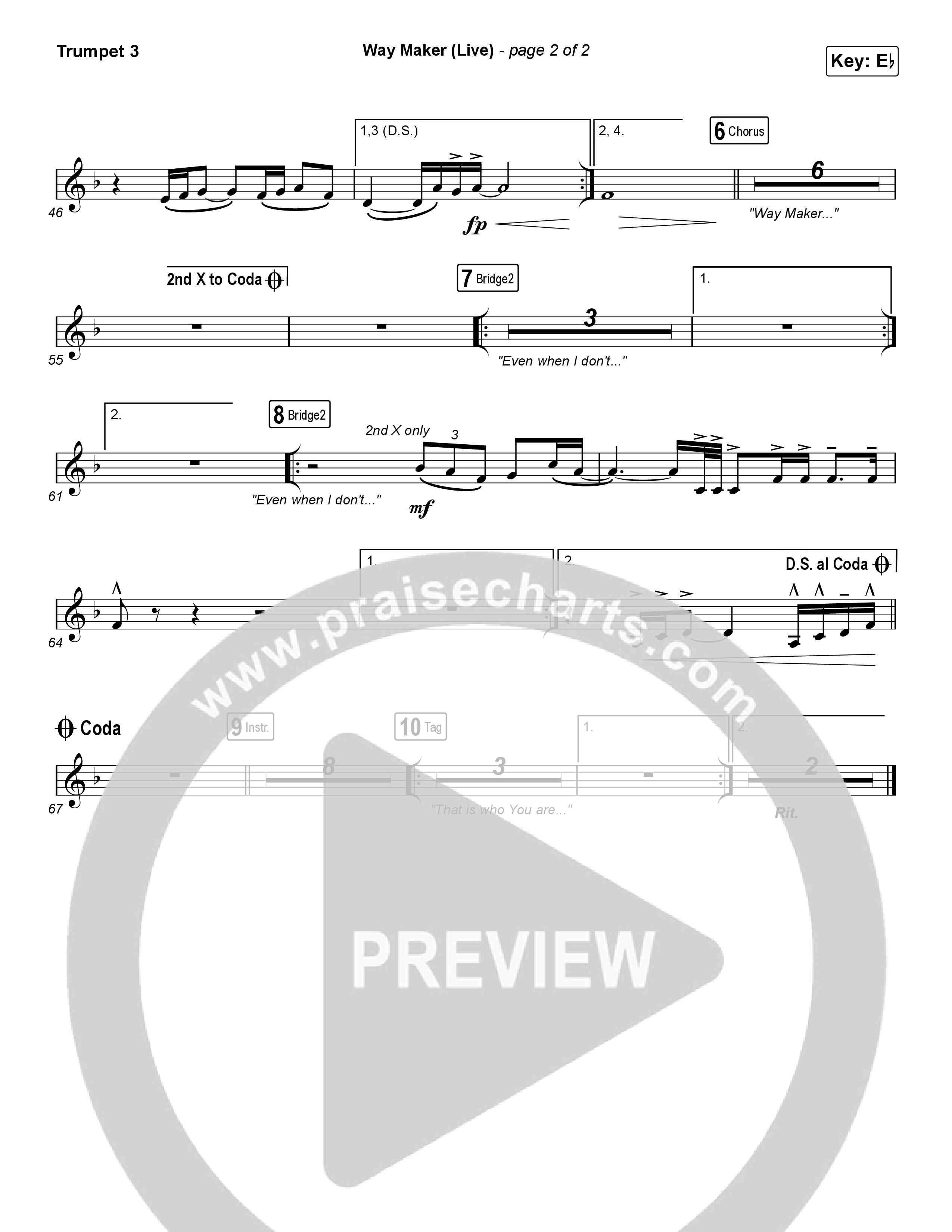 Way Maker (Choral Anthem SATB) Trumpet 3 (Leeland / Arr. Luke Gambill)
