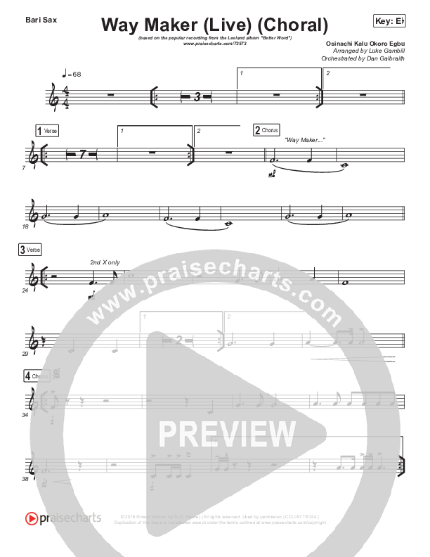 Way Maker (Choral Anthem SATB) Bari Sax (Leeland / Arr. Luke Gambill)