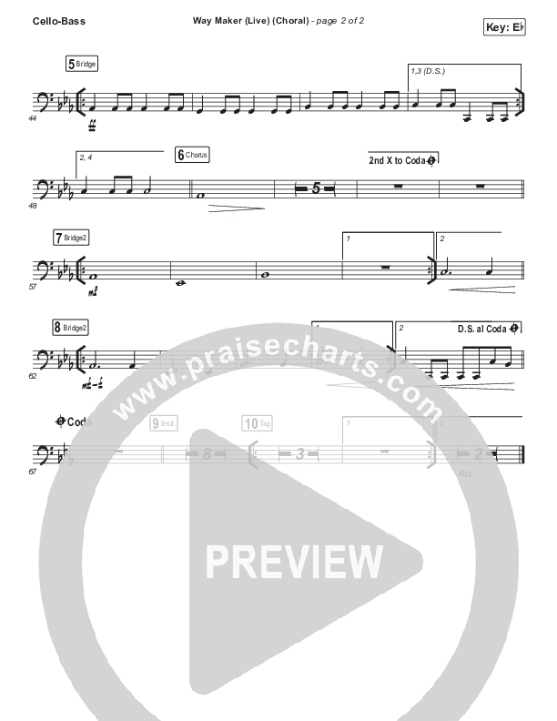 Way Maker (Choral Anthem SATB) Cello/Bass (Leeland / Arr. Luke Gambill)