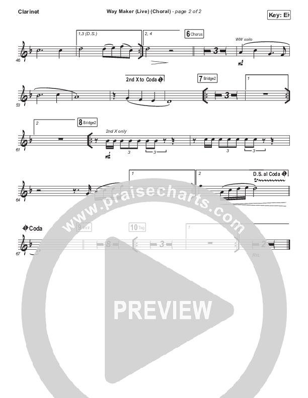 Way Maker (Choral Anthem SATB) Clarinet 1,2 (Leeland / Arr. Luke Gambill)