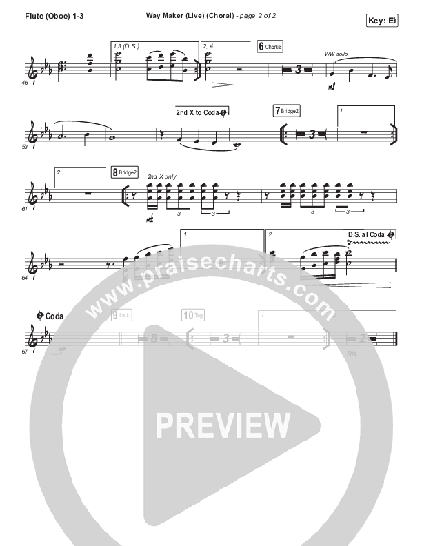 Way Maker (Choral Anthem SATB) Flute/Oboe 1/2/3 (Leeland / Arr. Luke Gambill)