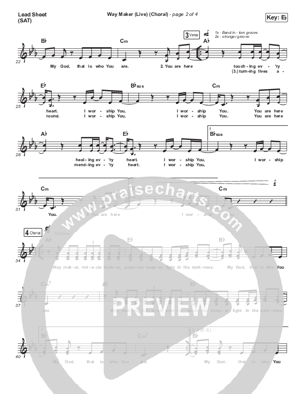 Way Maker (Choral Anthem SATB) Lead Sheet (SAT) (Leeland / Arr. Luke Gambill)