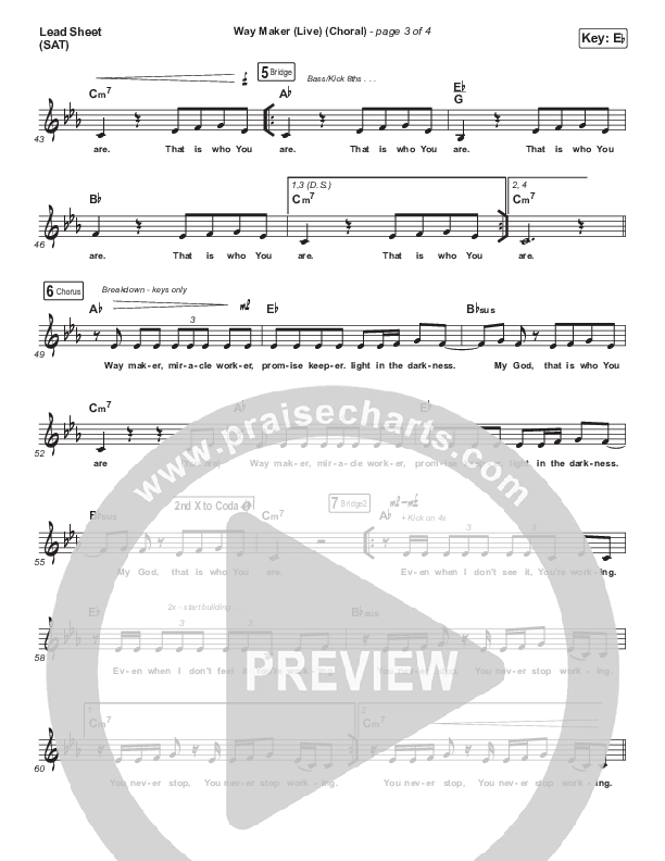 Way Maker (Choral Anthem SATB) Lead Sheet (SAT) (Leeland / Arr. Luke Gambill)