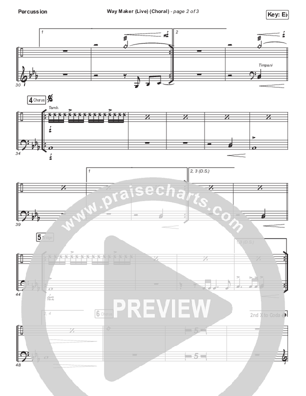 Way Maker (Choral Anthem SATB) Percussion (Leeland / Arr. Luke Gambill)