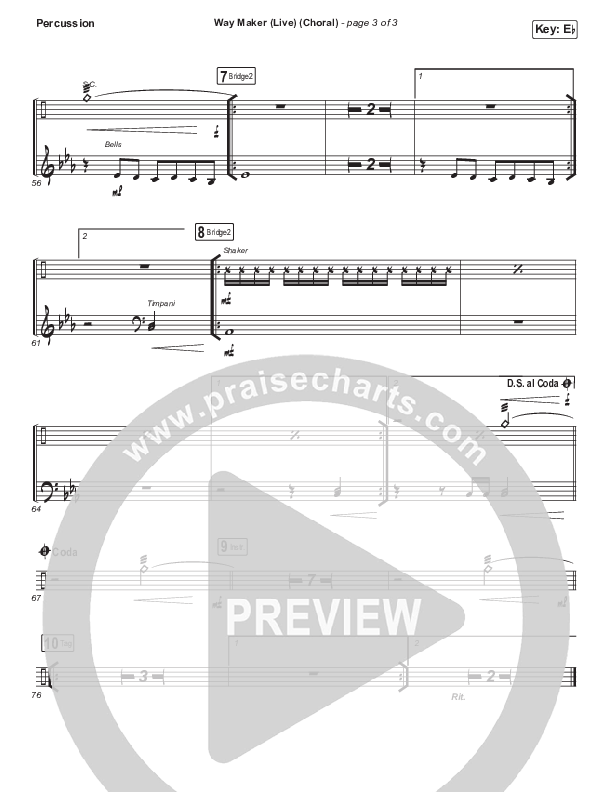 Way Maker (Choral Anthem SATB) Percussion (Leeland / Arr. Luke Gambill)