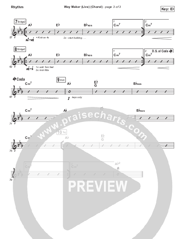 Way Maker (Choral Anthem SATB) Rhythm Chart (Leeland / Arr. Luke Gambill)