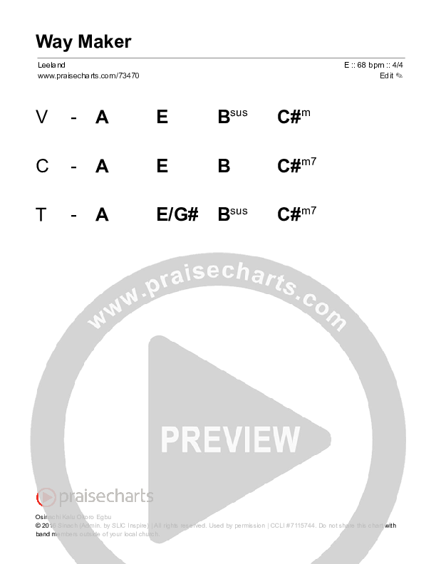 Way Maker (Choral Anthem SATB) Stage Chart (Leeland / Arr. Luke Gambill)