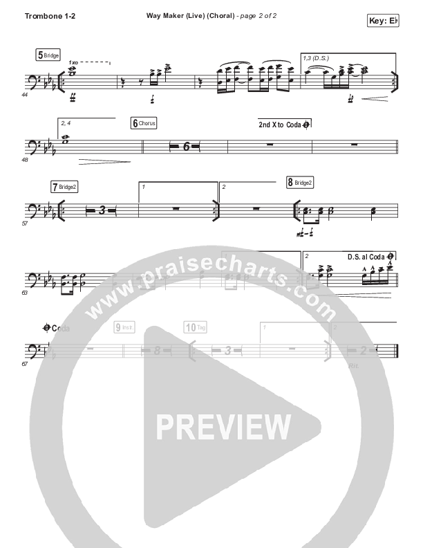 Way Maker (Choral Anthem SATB) Trombone 1/2 (Leeland / Arr. Luke Gambill)