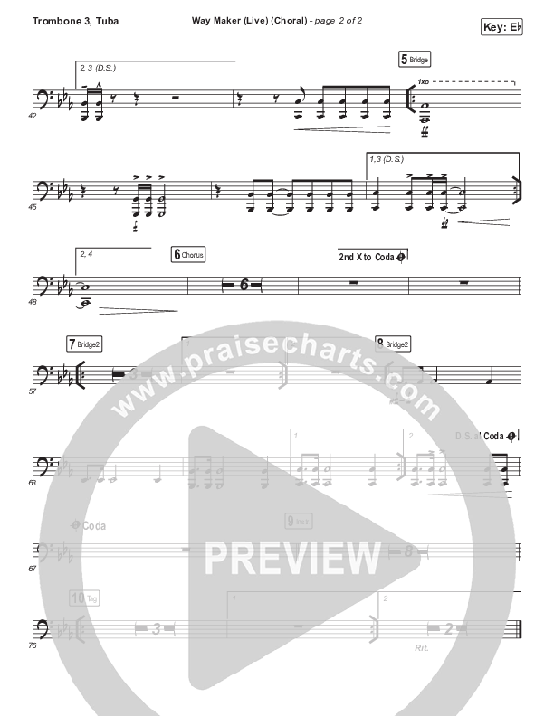 Way Maker (Choral Anthem SATB) Trombone 3/Tuba (Leeland / Arr. Luke Gambill)