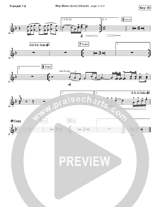 Way Maker (Choral Anthem SATB) Trumpet 1,2 (Leeland / Arr. Luke Gambill)
