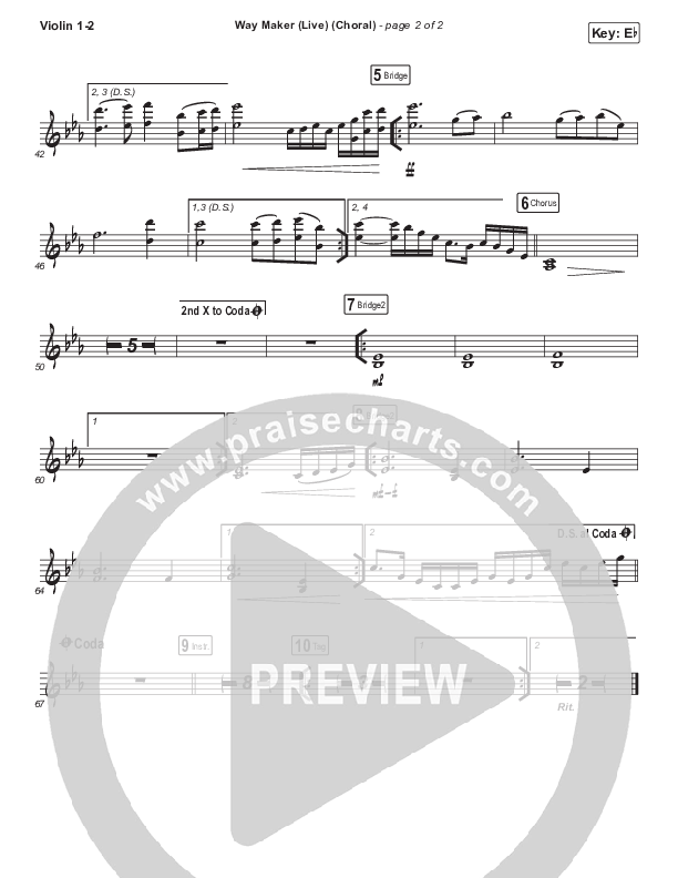 Way Maker (Choral Anthem SATB) Violin 1,2 (Leeland / Arr. Luke Gambill)
