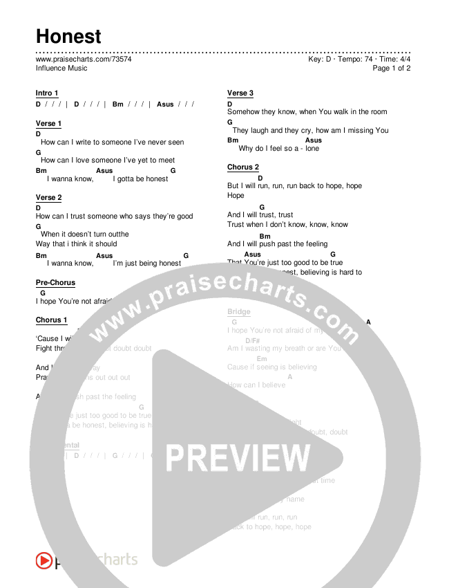 Honest Chords & Lyrics (Influence Music)