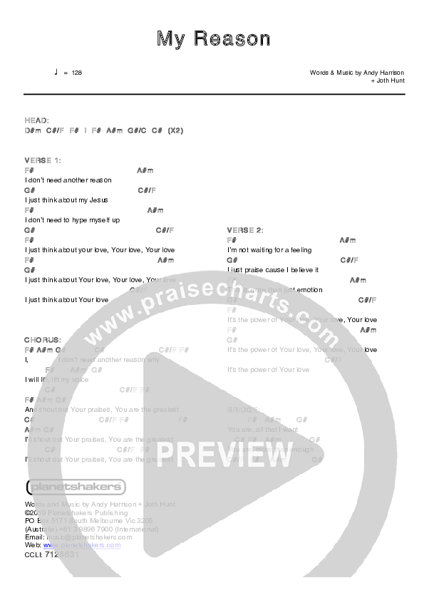 My Reason Chords & Lyrics (Planetshakers)