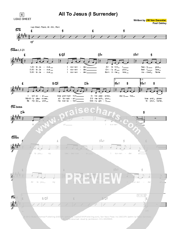 All To Jesus (I Surrender) Lead Sheet (Simple Hymns / Brady Toops / Michal Mitha)