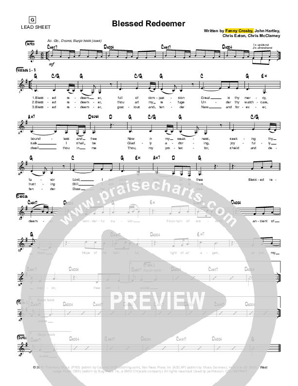 Blessed Redeemer Lead Sheet (Simple Hymns / Leigh Nash)