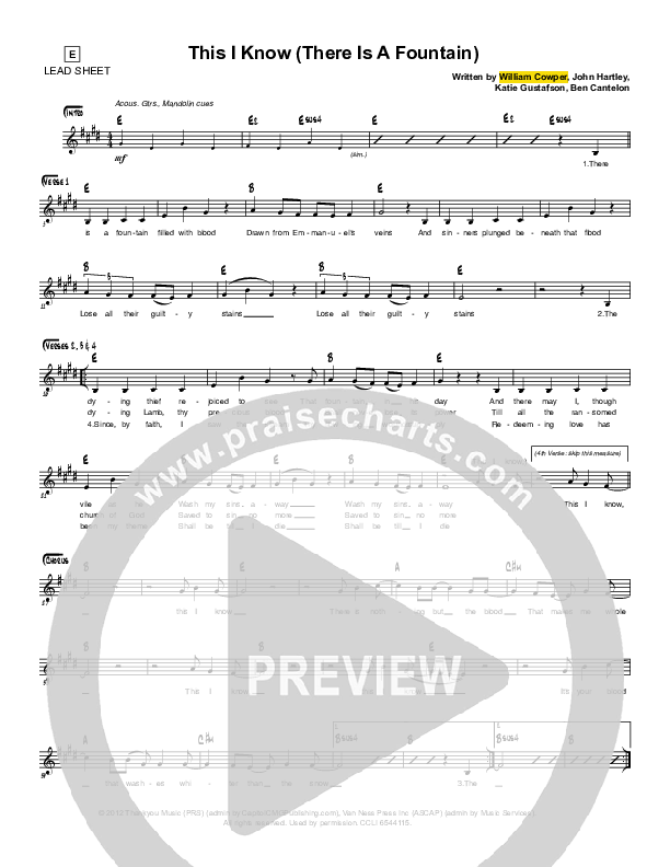 This I Know (There Is A Fountain) Lead Sheet (Simple Hymns / Katie Gustafson / Chris Weninegar)