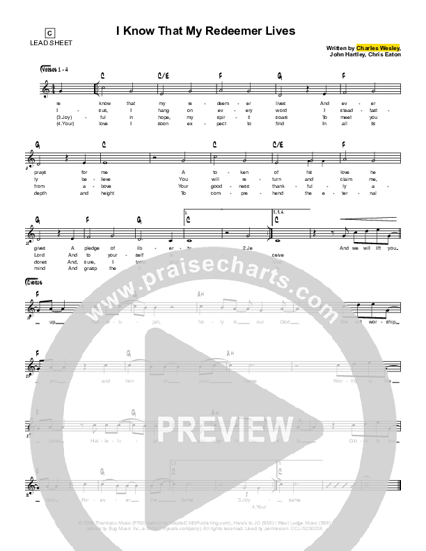 I Know That My Redeemer Lives Lead Sheet (Simple Hymns / Don Koch)