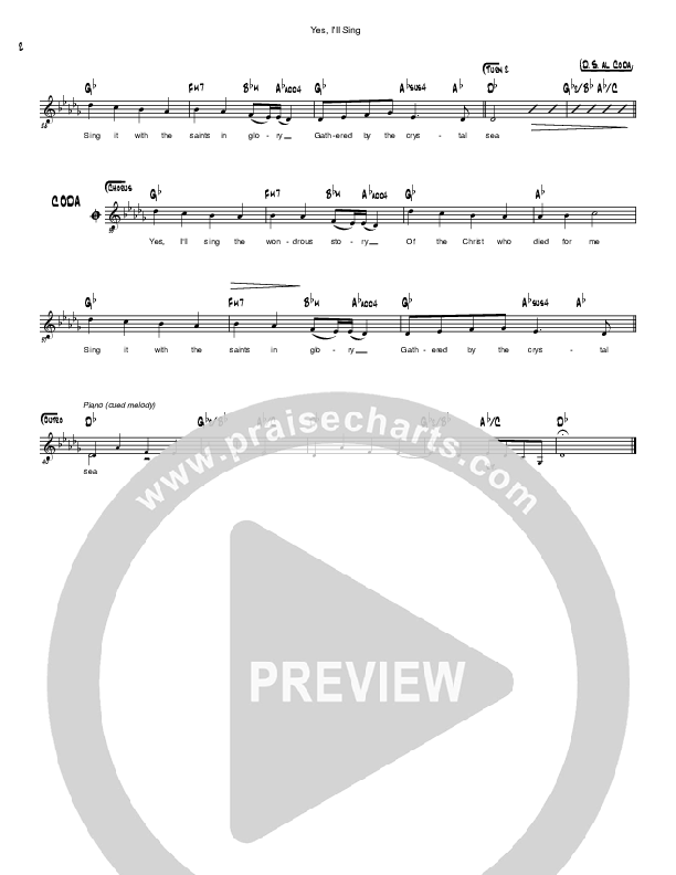 Yes I'll Sing Lead Sheet (Simple Hymns / Lynsey Berry)