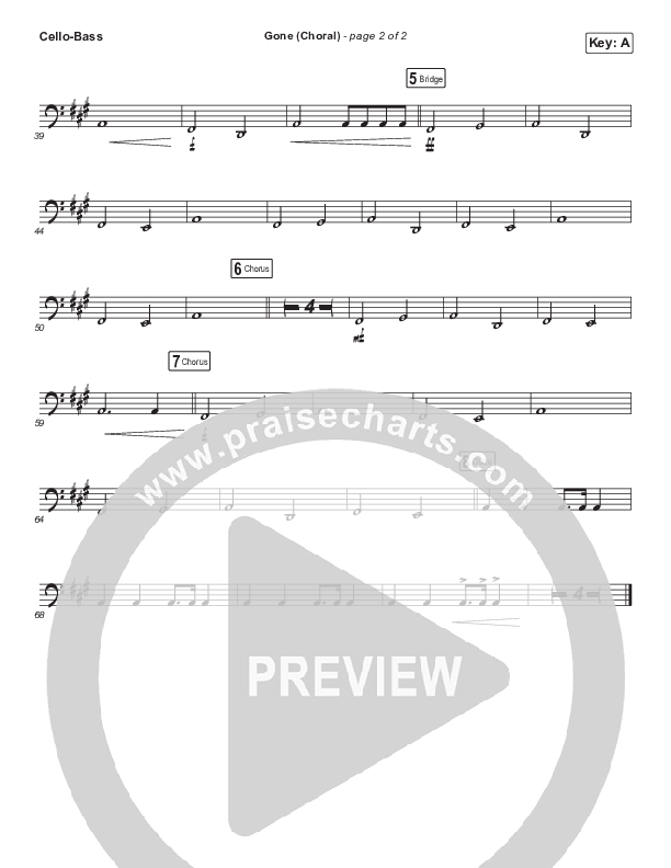 Gone (Choral Anthem SATB) Cello/Bass (Elevation Worship / Arr. Luke Gambill)