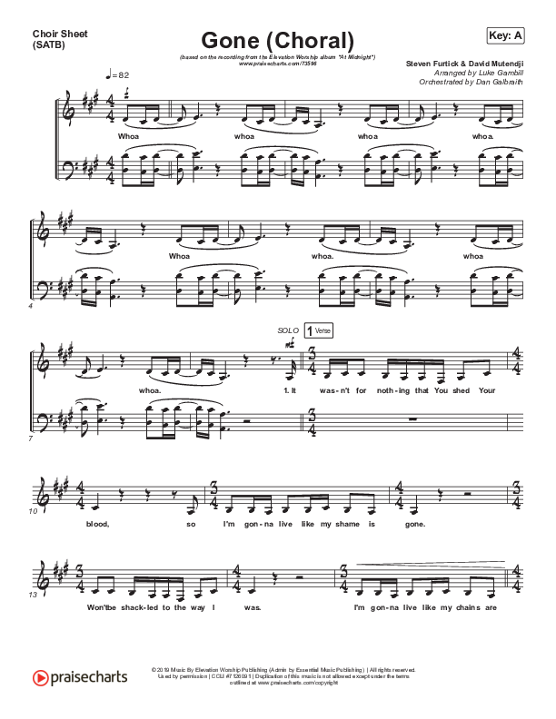 Gone (Choral Anthem SATB) Choir Sheet (SATB) (PraiseCharts Choral / Elevation Worship / Arr. Luke Gambill)