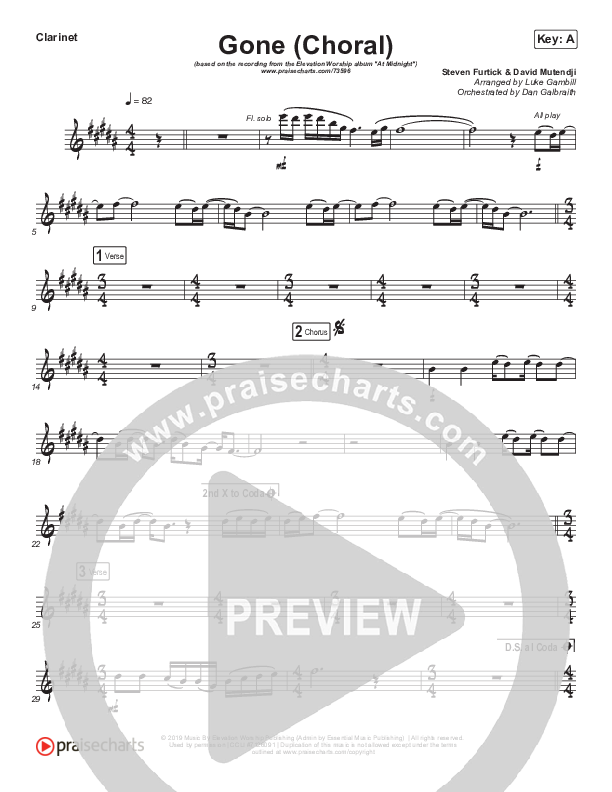 Gone (Choral Anthem SATB) Clarinet (Elevation Worship / Arr. Luke Gambill)