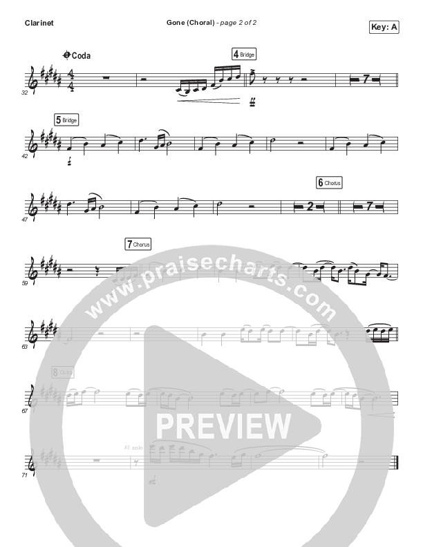 Gone (Choral Anthem SATB) Clarinet (Elevation Worship / Arr. Luke Gambill)