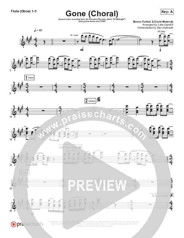 Gone (Choral Anthem SATB) Flute/Oboe 1/2/3 (Elevation Worship / Arr. Luke Gambill)