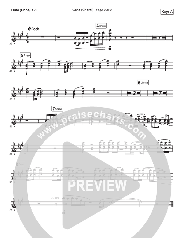 Gone (Choral Anthem SATB) Flute/Oboe 1/2/3 (Elevation Worship / Arr. Luke Gambill)