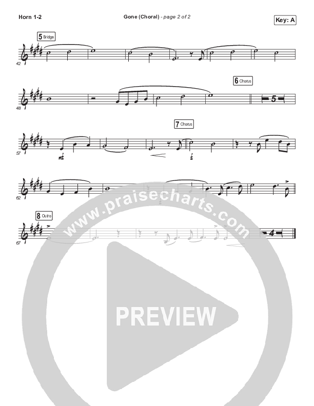 Gone (Choral Anthem SATB) French Horn 1/2 (Elevation Worship / Arr. Luke Gambill)