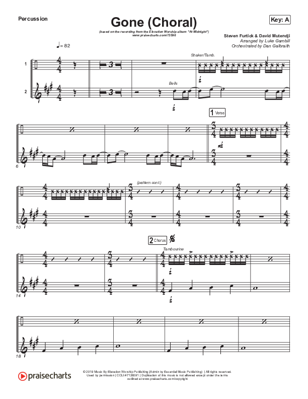 Gone (Choral Anthem SATB) Percussion (Elevation Worship / Arr. Luke Gambill)