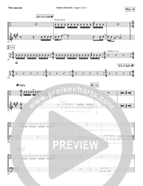 Gone (Choral Anthem SATB) Percussion (Elevation Worship / Arr. Luke Gambill)