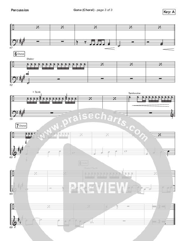 Gone (Choral Anthem SATB) Percussion (Elevation Worship / Arr. Luke Gambill)