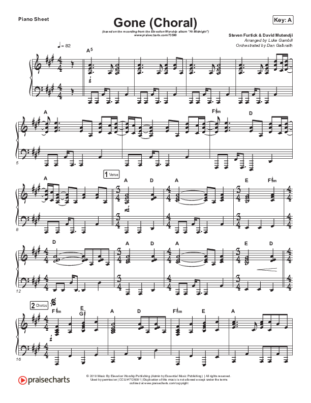 Gone (Choral Anthem SATB) Piano Sheet (Elevation Worship / Arr. Luke Gambill)